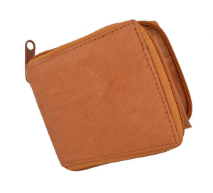 Genuine Leather Men's Zipper Zip-Around Organizer Bifold Wallet 1256 CF-menswallet