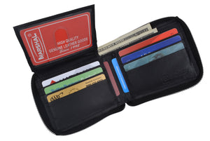 Genuine Cowhide Leather Mens Zipper Zip-Around Bifold Popular Card Holder Wallet-menswallet