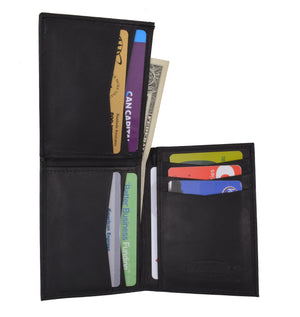Marshal Mens Genuine Leather L Fold Card and ID Unique Shape Bifold Wallet BK-menswallet