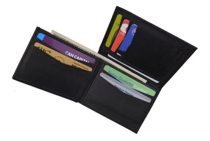 Marshal Mens Genuine Leather L Fold Card and ID Unique Shape Bifold Wallet BK-menswallet