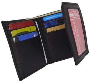 Mens Black Solid Cow Leather Tri-Fold Casual Dress Heavy Duty Wallet-menswallet