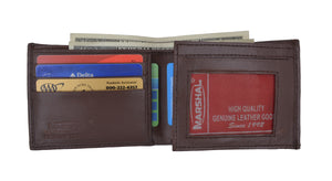 Mens Bifold Flap Out ID Windows Genuine Leather Wallet 1192-menswallet