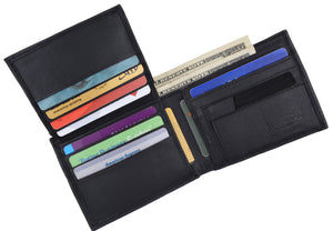 Lamb Leather Flap Up ID Card Holder W/Zippered Compartment Bifold Wallet 3053-menswallet