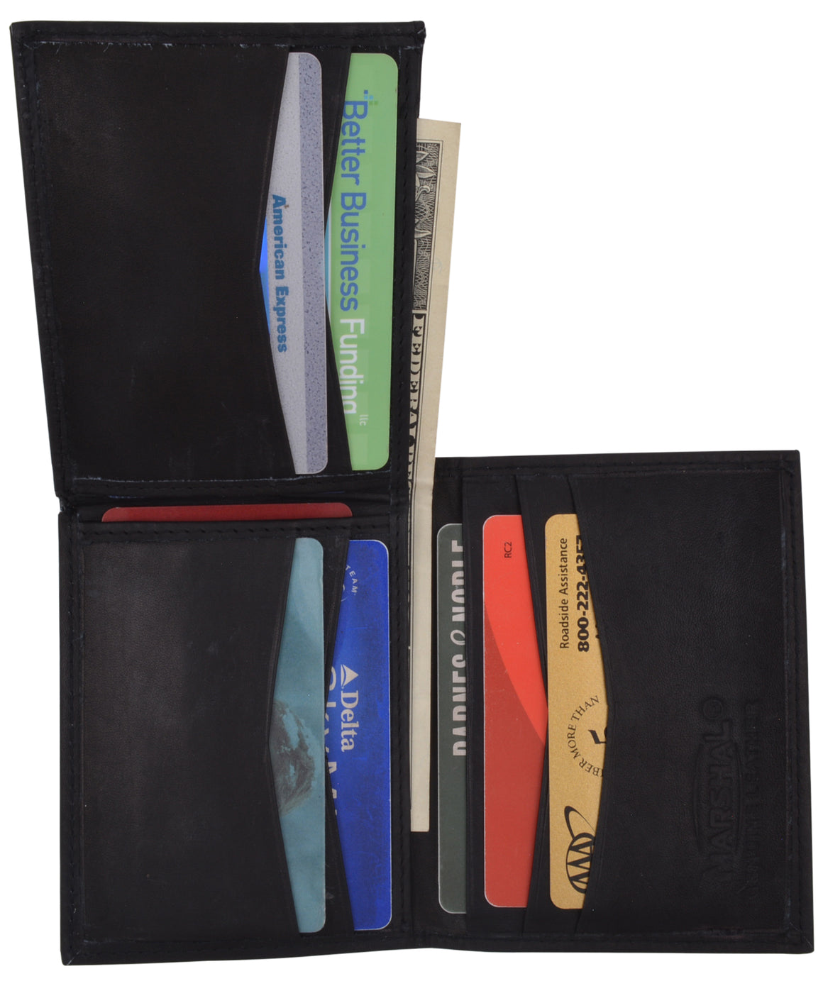 Cowhide Leather Slim L Shape ID Card Holder Bifold Wallet 1309 CF-menswallet