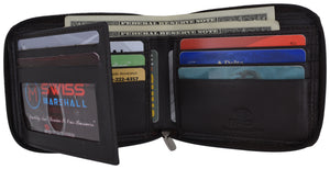 Genuine Cowhide Leather Mens Zipper Zip-Around Bifold Popular Card Holder Wallet !-menswallet