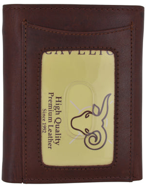 Men's Genuine Leather Slim Trifold Wallet With ID Window & Credit Card Pockets-menswallet