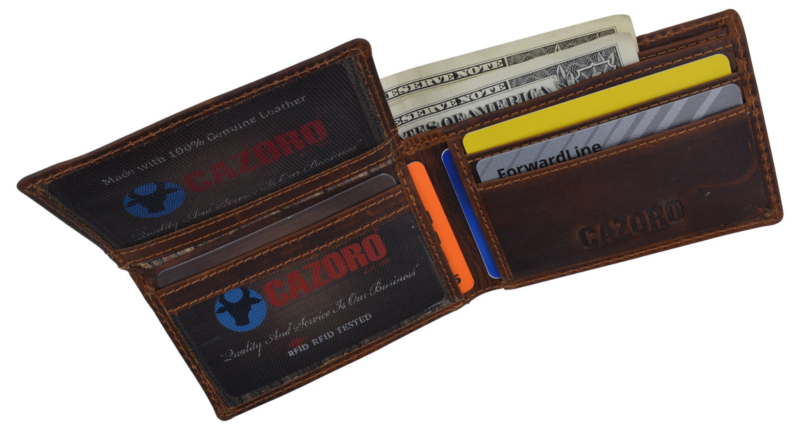 Small Mens Crazy Horse Leather Slim Bifold Card ID Wallet by Cazoro - wallets for men's at mens wallet