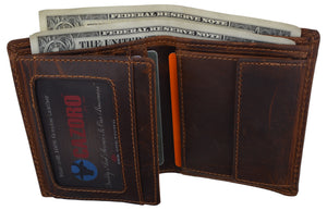 RFID Blocking Bifold Trifold Hybrid Crazy Horse Leather Mens Wallet by Cazoro-menswallet