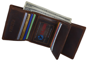 RFID Blocking Mens Classic Trifold Crazy Horse Leather Credit Card ID Wallet by Cazoro-menswallet