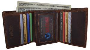 RFID Blocking Mens Classic Trifold Crazy Horse Leather Credit Card ID Wallet by Cazoro-menswallet