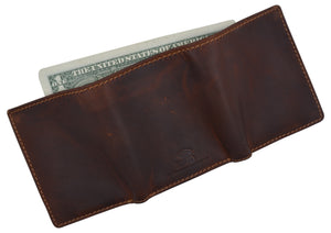 Leather Trifold RFID Brown Wallet For Men With Flip Out ID Holder-menswallet