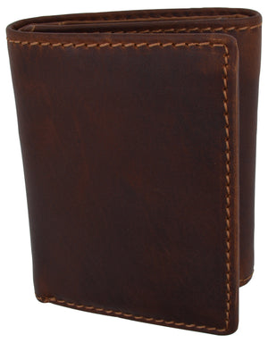 Leather Trifold RFID Brown Wallet For Men With Flip Out ID Holder-menswallet