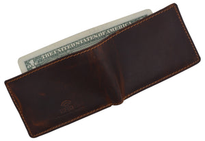 Mens Small Bifold Crazy Horse Leather Slim Card Holder Wallet With Coin Pouch-menswallet