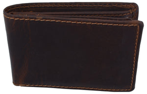 Mens Small Bifold Crazy Horse Leather Slim Card Holder Wallet With Coin Pouch-menswallet