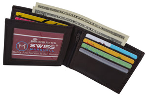 Swiss Marshall Men's RFID Blocking Leather Bifold Multi-Card Center Flap Wallet-menswallet