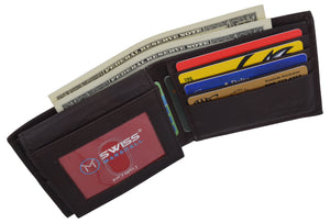 Swiss Marshall RFID Premium Leather Men's Bifold Flap ID Card Holder Wallet-menswallet
