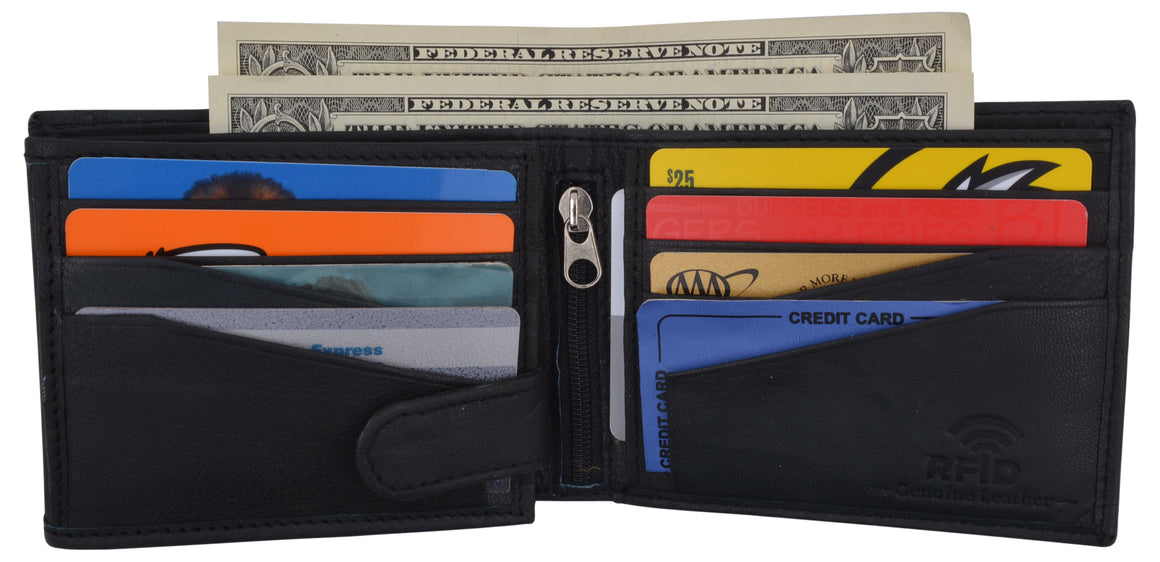 Mens RFID Blocking Leather Credit Card ID Snap Holder Bifold Wallet - wallets for men's at mens wallet