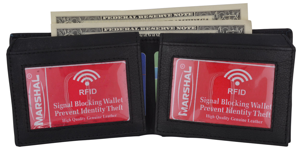 Men's Leather RFID Blocking Double Flap Up ID Windows Bifold Card Holder Wallet - wallets for men's at mens wallet
