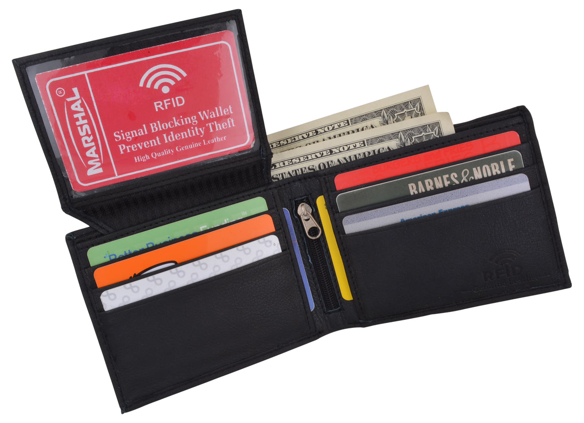 RFID Blocking Men's Leather ID Window Flap-Up Bifold Wallet-menswallet