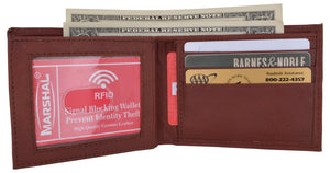 Mens RFID Blocking Leather Center Flap Bifold Compact Card ID Wallet-menswallet
