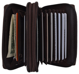 Genuine Leather RFID Identity Protected Double Zippered Accordion Wallet-menswallet