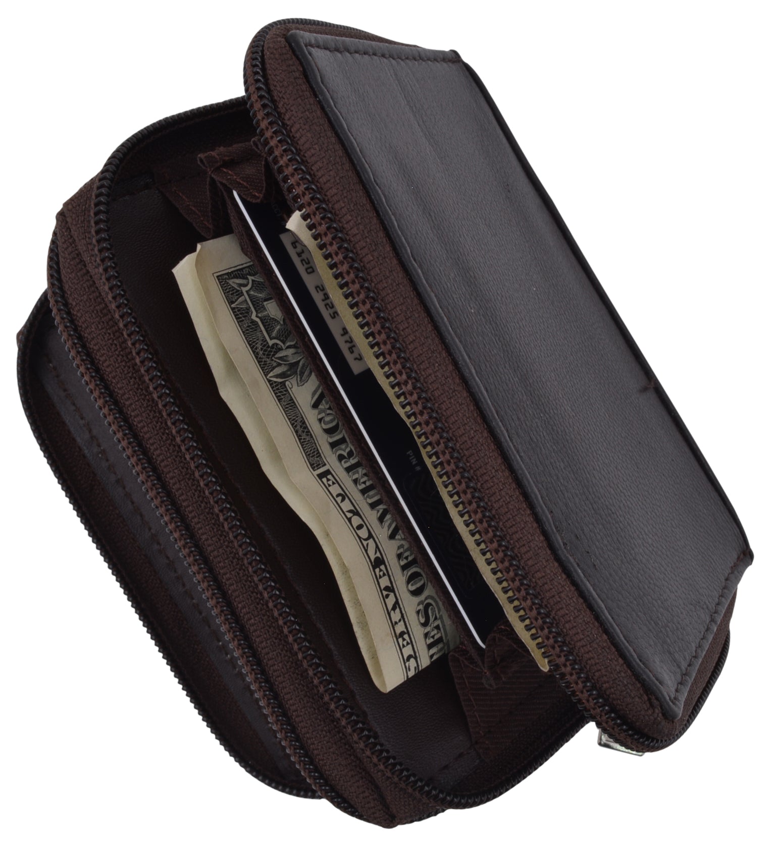 Leather Credit Card Holder 15 Slots, Id Card Organizer for Women & Men  Accordion Wallet with Zipper C-B-B2 (Brown)