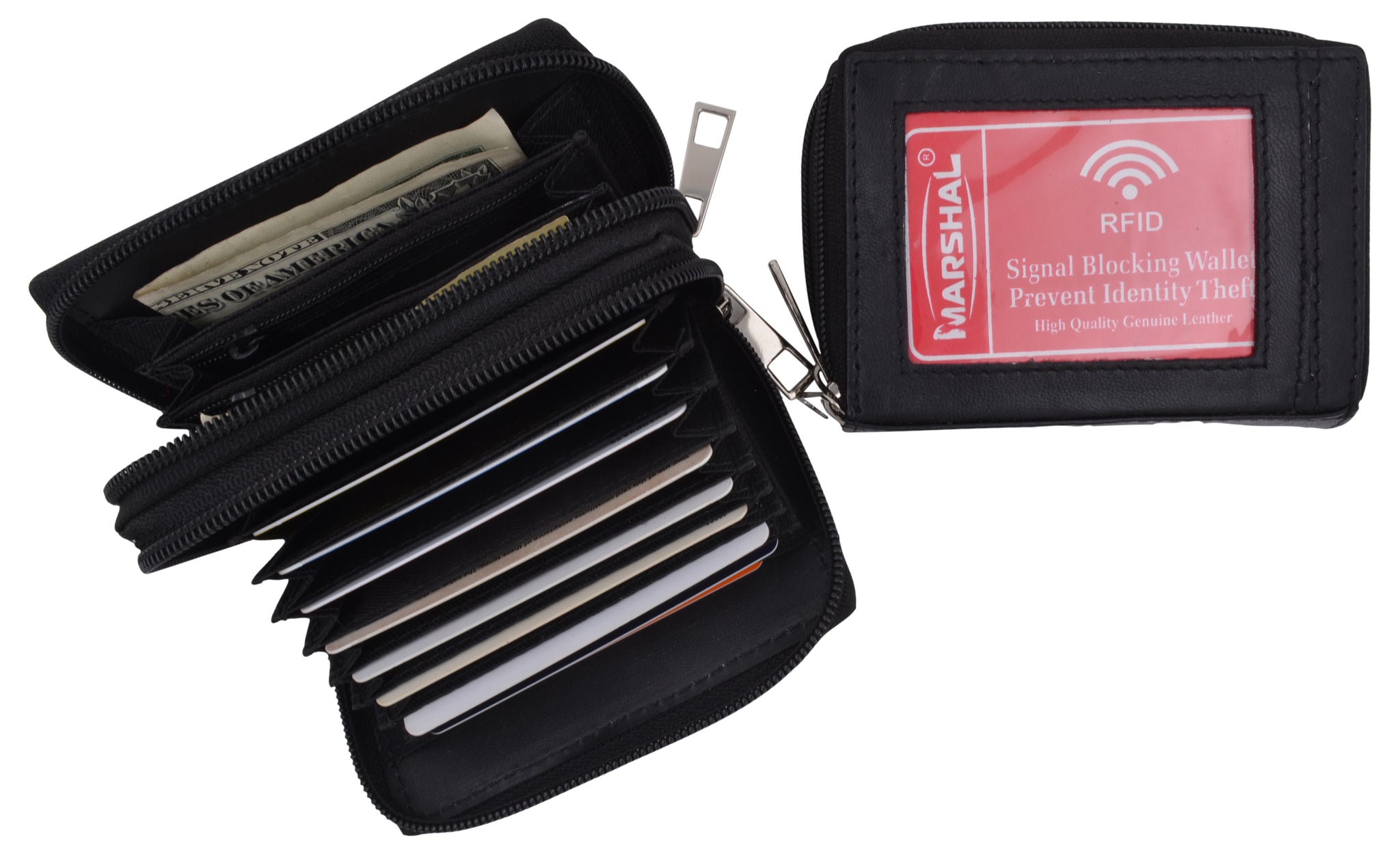 Genuine Leather Credit Card Wallet with Zipper Case Holder Security Travel RFID Blocking Genuine Leather Credit Card Wallet with Zipper Case Holder Security Travel RFID Blocking