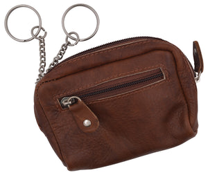 Women's Leather Zippered Small Coin Change Purse with 2 Key Ring Holders-menswallet