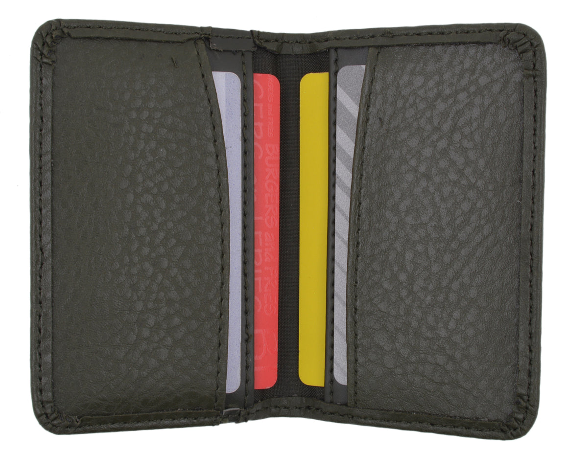 Slim Men's Genuine Leather Small Credit Card Holder Green Tan - wallets for men's at mens wallet