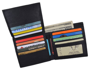 Men's Black Hipster Genuine Leather Multi-Card ID Bifold Euro Wallet-menswallet