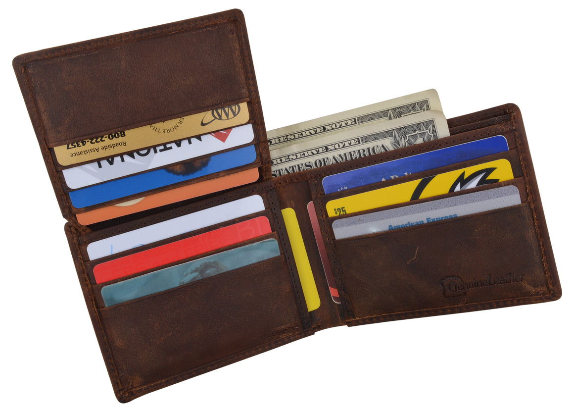 RFID Vintage Genuine Leather Men's Flap up Bifold Card ID Holder Wallet - wallets for men's at mens wallet