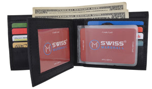 Swiss Marshall RFID Blocking Premium Leather Bifold Center Flap Card ID Wallet Gift Box-menswallet