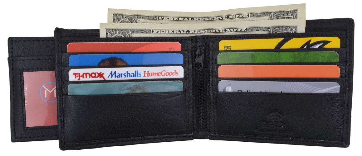 RFID Tested Premium Leather Black Bifold Wallet With Removable Front Card ID Holder-menswallet