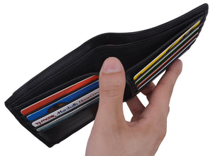 RFID Tested Premium Leather Black Bifold Wallet With Removable Front Card ID Holder-menswallet