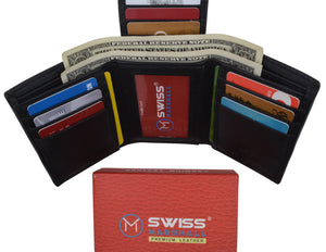 Black Mens Leather RFID Trifold Card ID Wallet W/ Removable Card Holder & Gift Box-menswallet