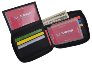 Men's Zipper RFID Blocking Premium Leather Zip-Around Credit Card ID Bifold Black Wallet Box-menswallet
