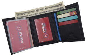 RFID Blocking Premium Leather Black Classic Trifold Credit Card ID Wallet Box-menswallet