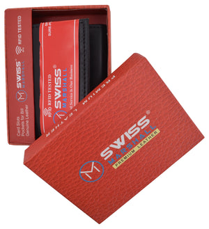 RFID Blocking Premium Leather Black Classic Trifold Credit Card ID Wallet Box-menswallet