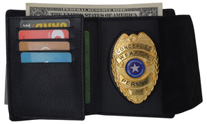 Mens Leather Wallet RFID Badge Holder for ID Police Officer Cop Security Fire-menswallet