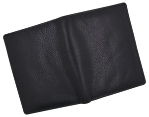 RFID Mens Genuine Leather Black Security Badge Holder Trifold Wallet-menswallet