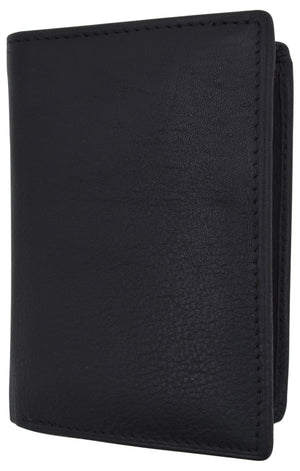 RFID Genuine Leather Black Slim Thin Bifold ID Money Wallet Oval Shape Badge Holder-menswallet