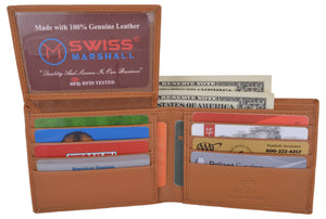 Swiss Marshall Mens Genuine Leather Passcase Bifold Wallet RFID Safe 2 ID Windows-menswallet
