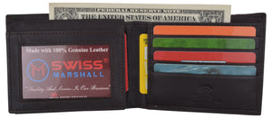 Swiss Marshall Mens Leather RFID Bifold Wallet 2 ID Windows Divided Bill Section-menswallet