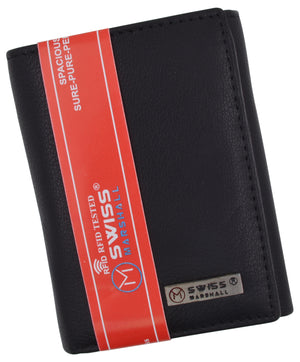 Swiss Marshall Executive Mens RFID Protected Trifold Genuine Leather Wallet ID Window-menswallet