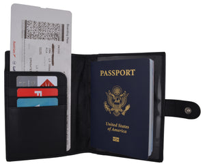 Leather Passport Holder Cover Wallet Card Case Travel Document Organizer Snap Closure-menswallet