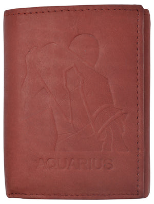 Aquarius Zodiac Sign Bifold Trifold Genuine Leather Men's Wallets-menswallet