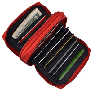 New Solid Genuine Leather Accordion Style Credit Card Holder Women's Wallet Red-menswallet