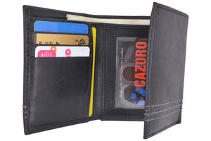 CAZORO Genuine Leather Trifold Wallets For Men RFID Blocking Mens Slim Trifold Wallet With ID Window-menswallet