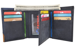 Leather Wallets for Men RFID Blocking Credit Card Holder Front Pocket Wallet with 2 ID Windows Extra Capacity-menswallet
