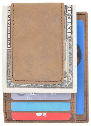 Money Clip Slim Vintage Leather Wallet For Men Front Pocket RFID Blocking Card Holder With Rare Earth Magnets-menswallet